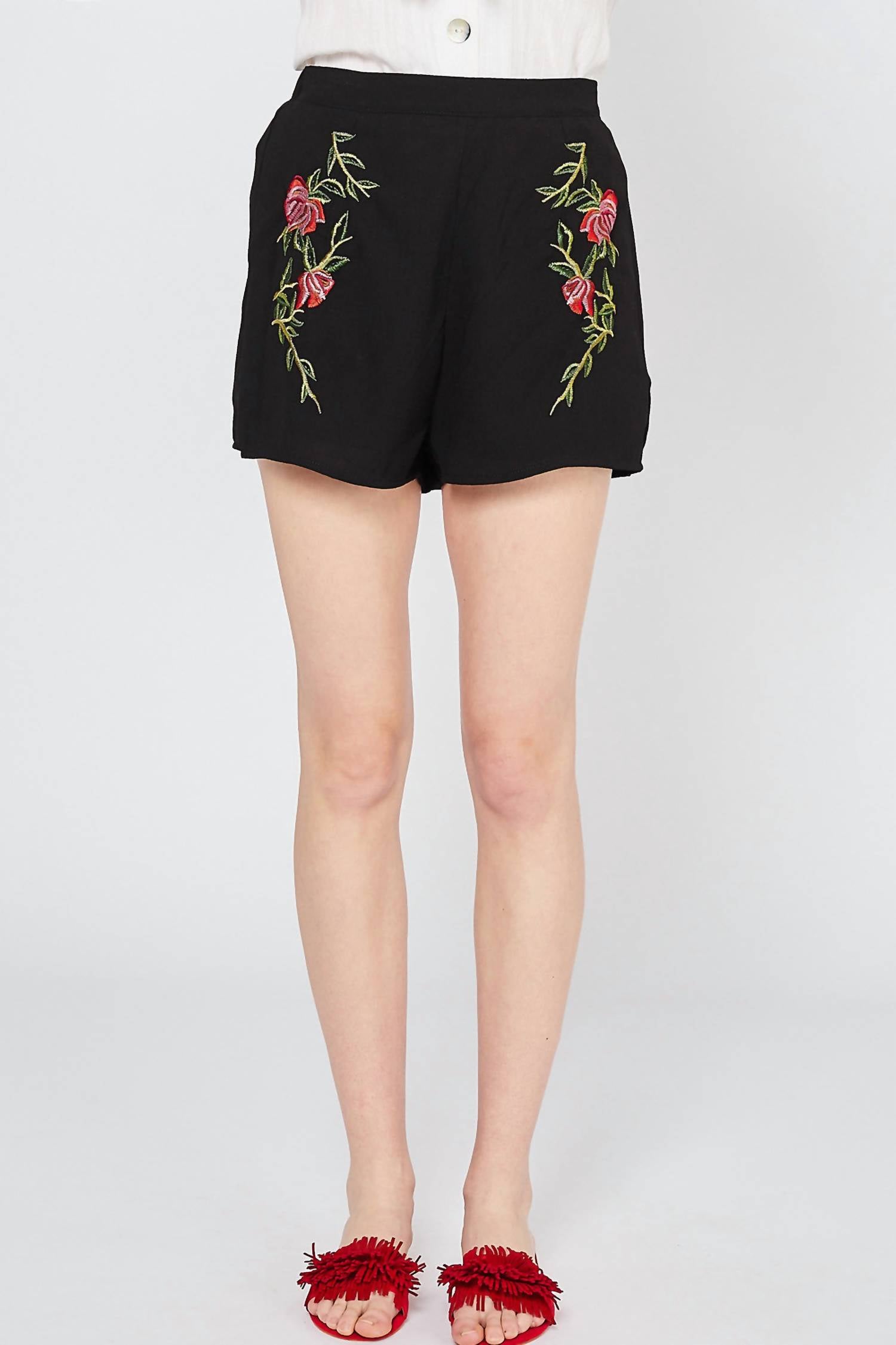 entro Floral Embroidered Shorts in black - women's shorts - view 5