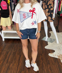Main Strip - 4th Of July Lace Pennant Ribbon Top