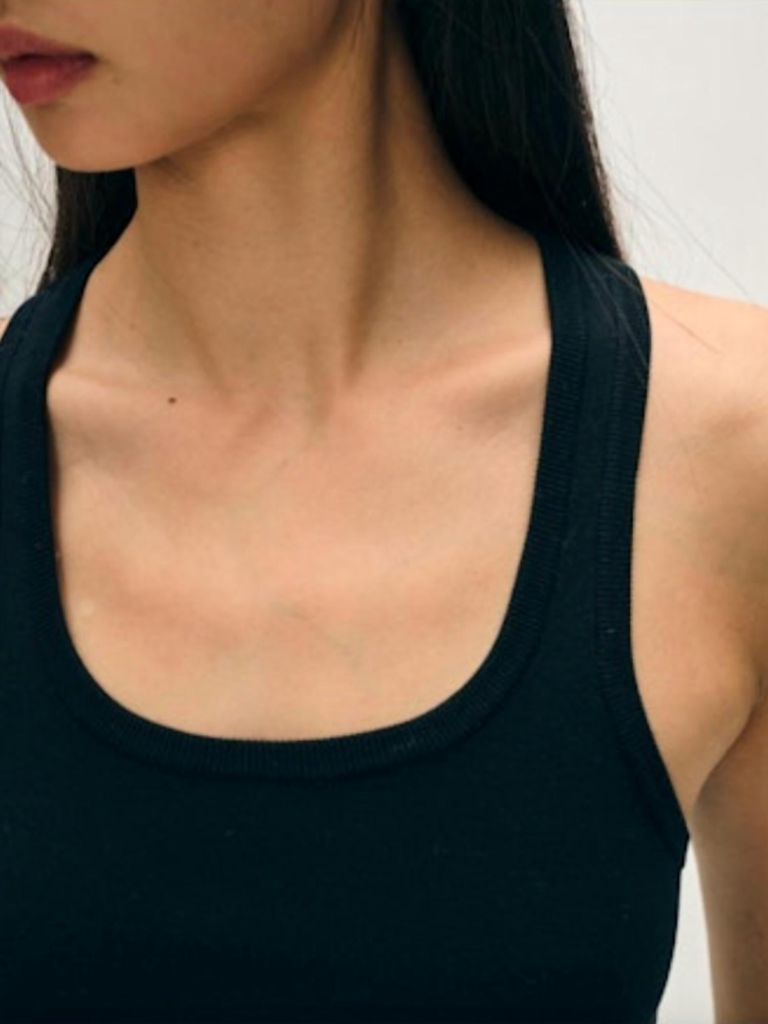 White + Warren Ribbed Tank Top in black - women's tank top - alternate view