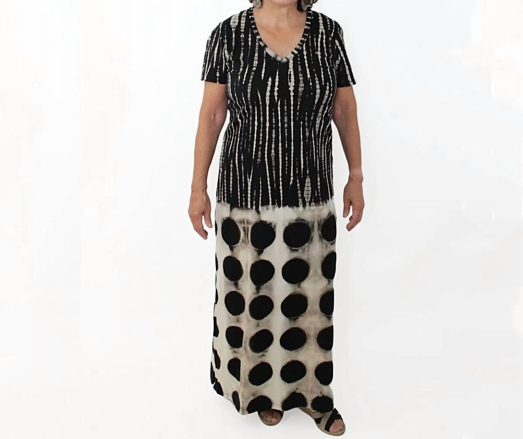 Sylca Designs - Stripe and Polka Dot Fitted Maxi Dress