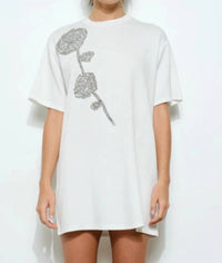 Ina Fashion - Yanira Embellished Flower T-Shirt Dress