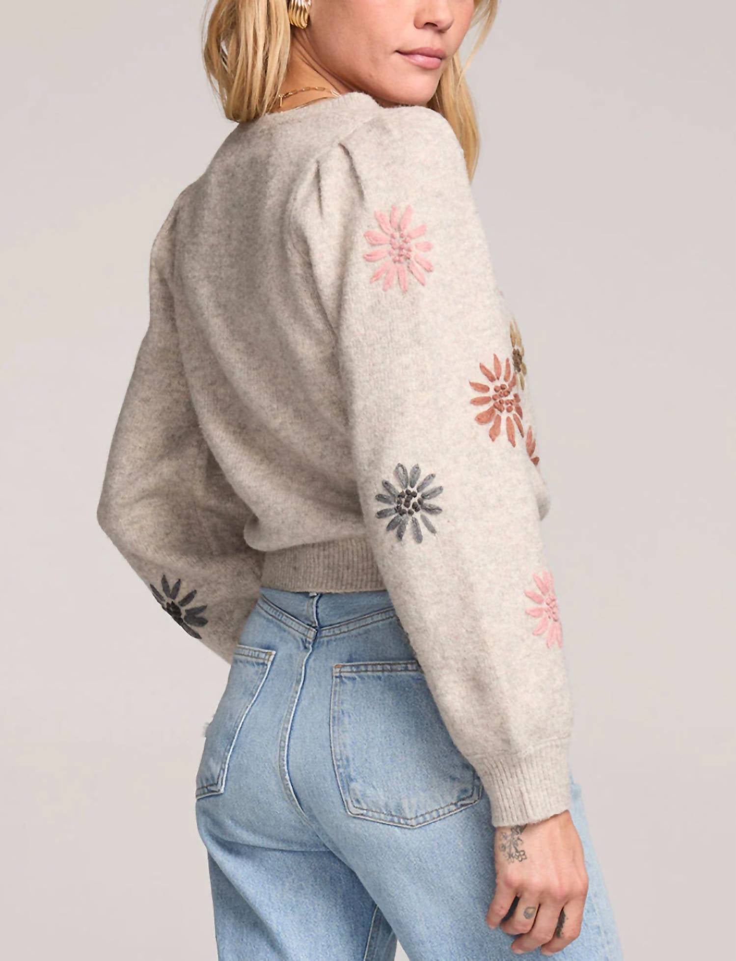 saltwater LUXE Valerie Floral Long Sleeve Sweater in beige - women's sweater - alternate view
