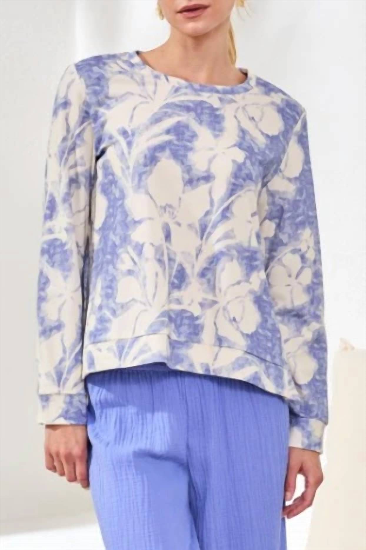 Tribal - Crew Neck Top With Side Slits