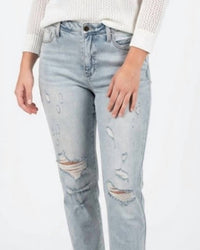 Judy Blue - Tatum Mid Rise Repair Stitch Distressed Boyfriend Jeans