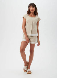 Trina Turk Valence Cap Sleeves Top in biarritz beige - women's blouse - alternate view