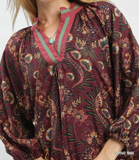 Umgee - Floral Damask Print Collared Dress