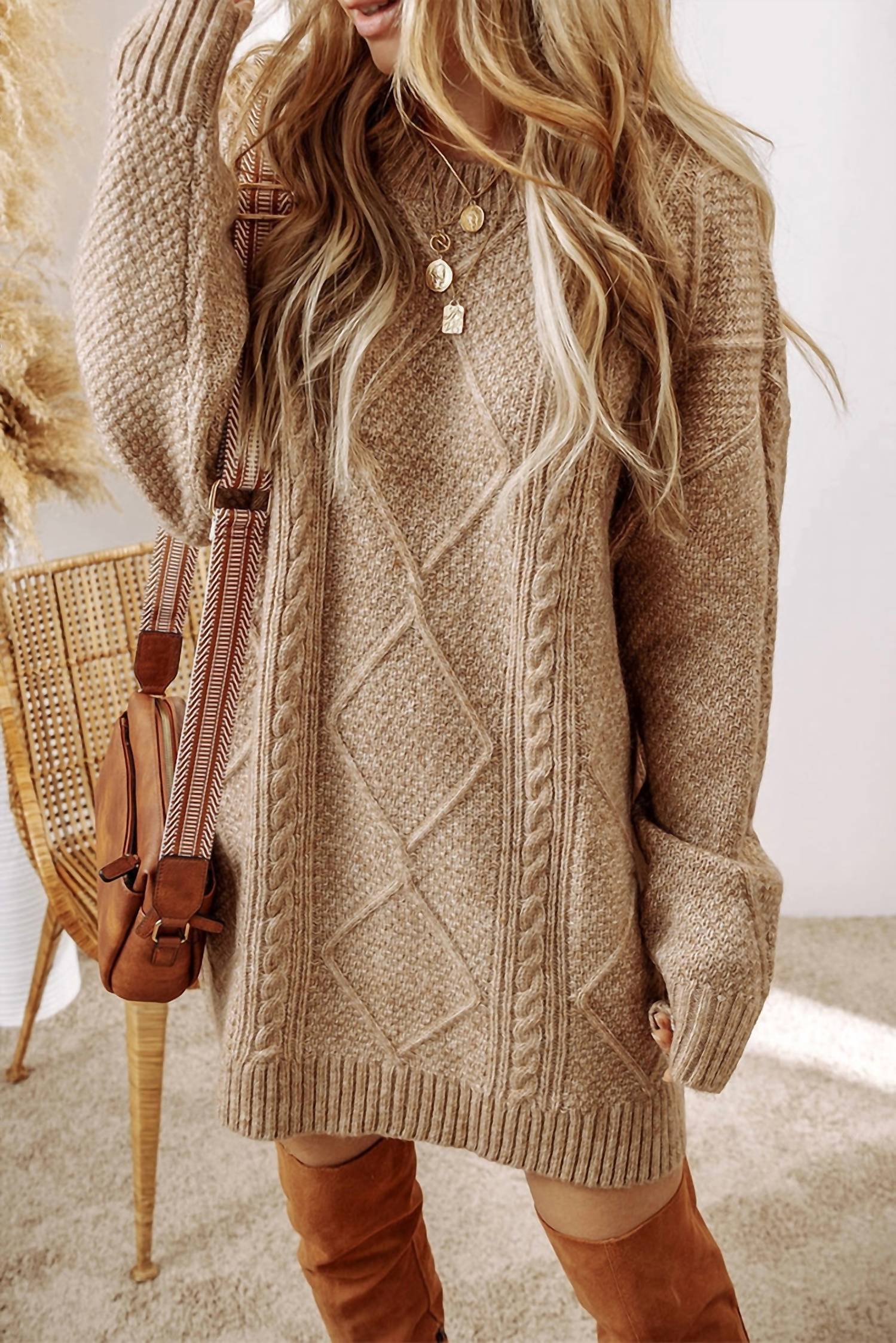 loose fitting sweater dress Black Cable Knit Drop Shoulder Loose Fit Sweater Dress