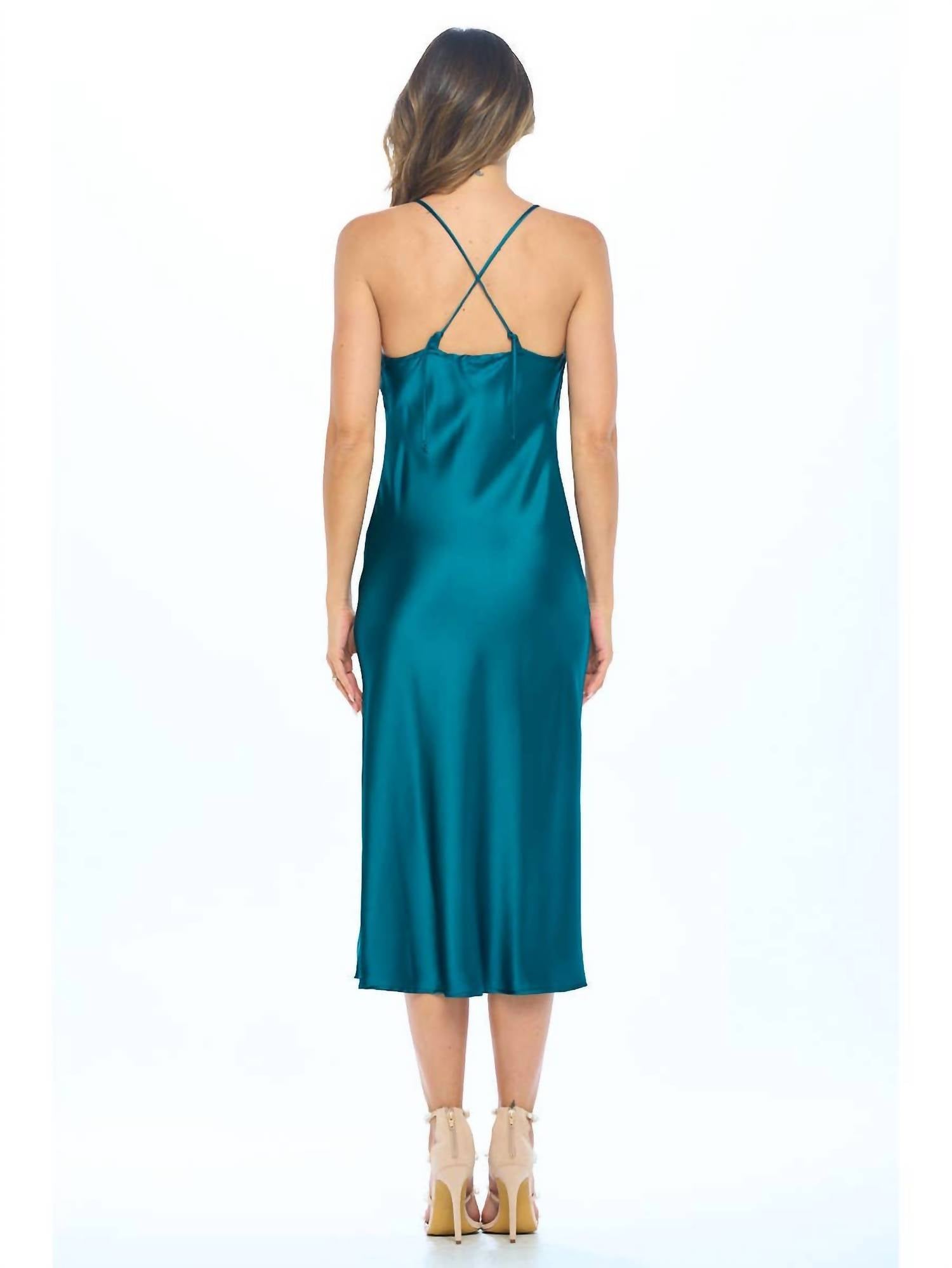 Renee C Satin Bias Slip Dress in green - women's dress - alternate view