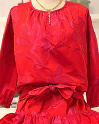 Finley Women's Wild Jacquard Crew Top in red - women's shirt