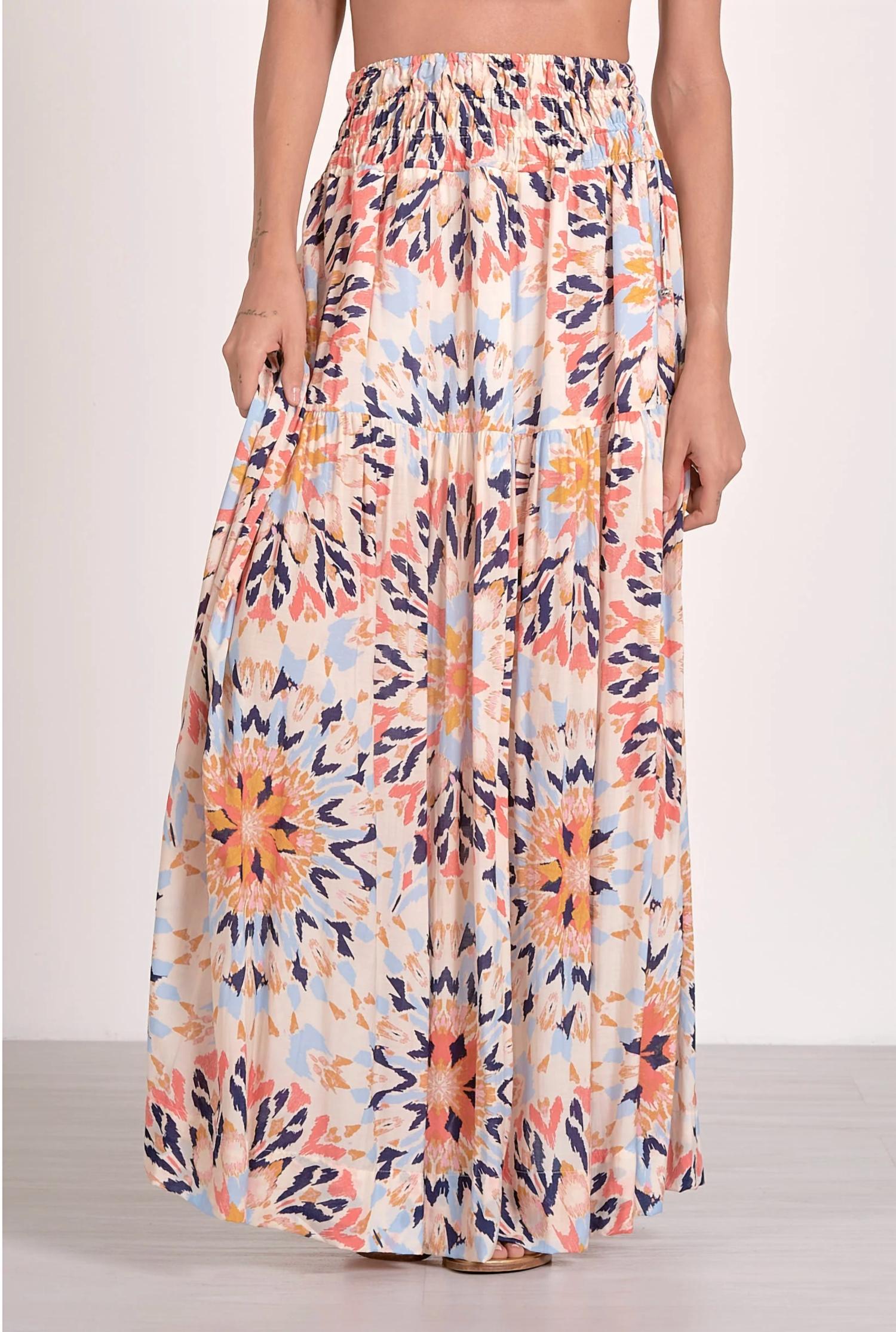 ELAN Midi Kaleidoscope Skirt in multi color - women's skirt - detail view