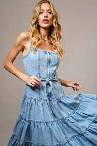 Blue B - Garment Washed Tiered Zip Midi Dress