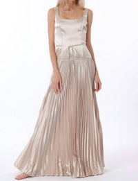 Aakaa Sleeveless Tie Front Waisted Pleat Maxi Dress in champagne - women's dress - view 7