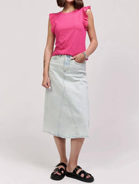 Another Love North Ruffle Trimmed Sleeve Slub Tank in pink paradise - women's blouse - view 4