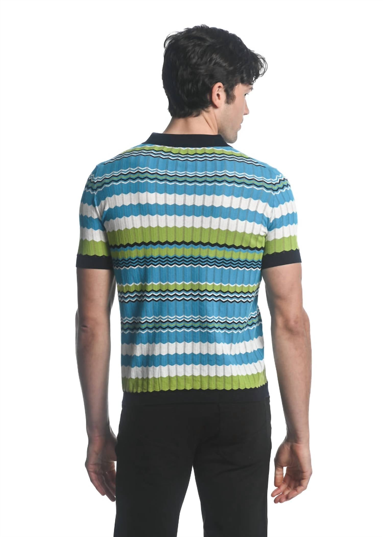 Postmarc - Chevron Strip Knit Polo Shirt