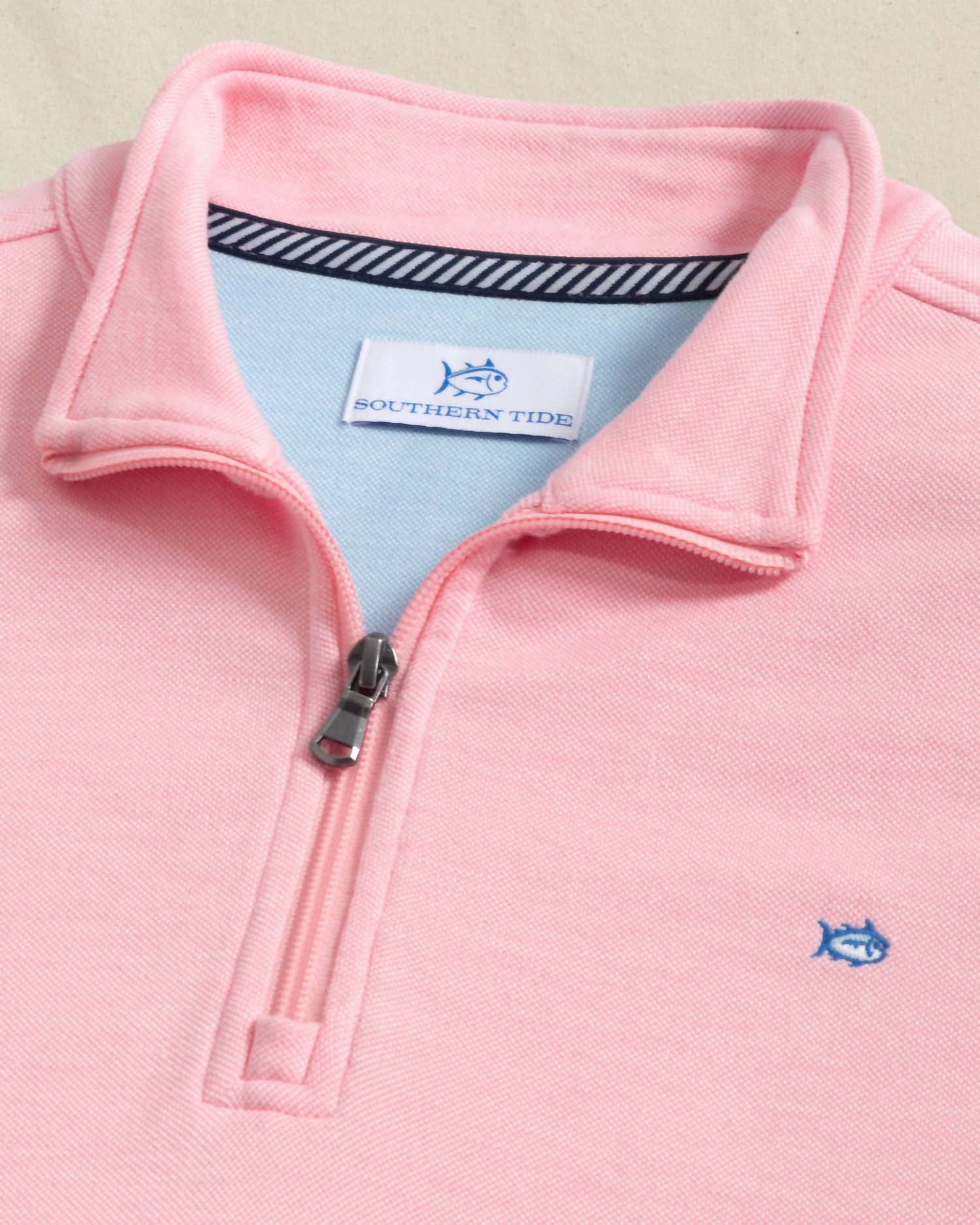 SOUTHERN TIDE Men's Sandy Cove Pique Quarter Zip Sweatshirt in sea pink - men's shirt - alternate view