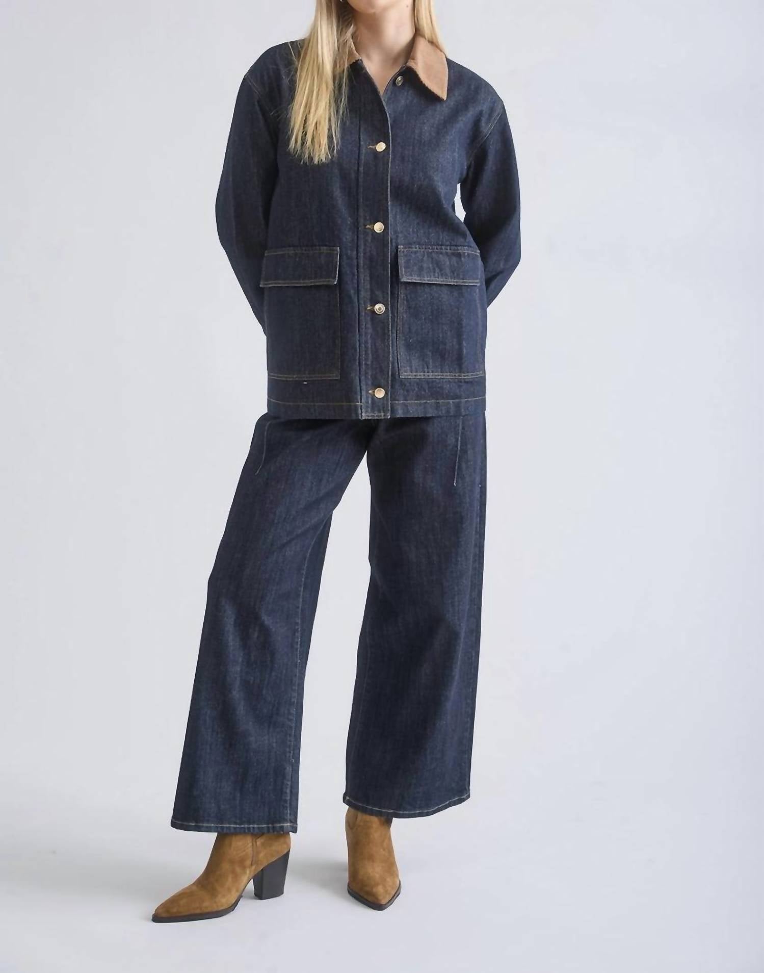 Blu Pepper - Oversize Corduroy Collar Shirt Jacket