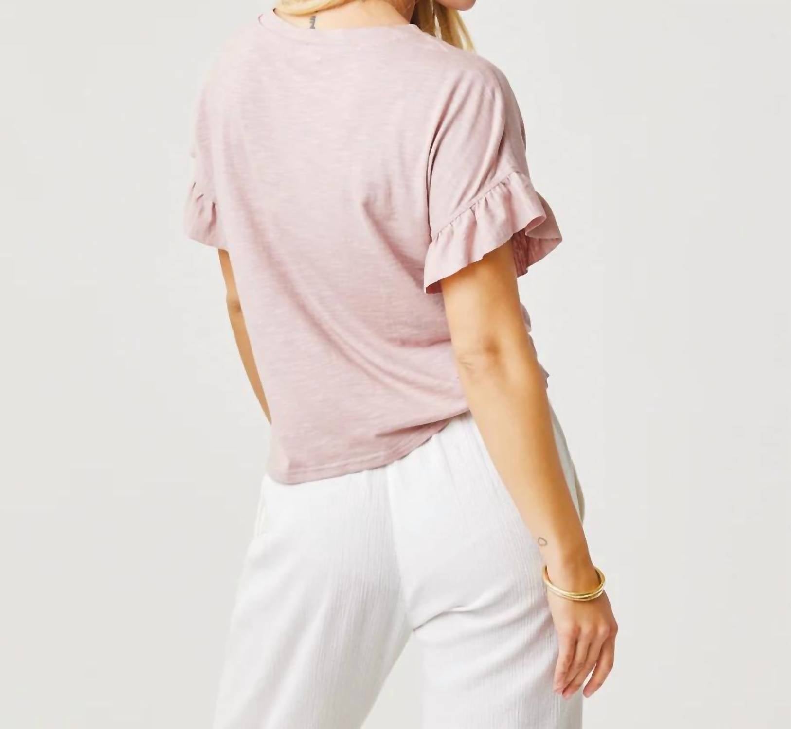 Carve Designs Hazel V-neck Top in fawn - women's t-shirt - detail view