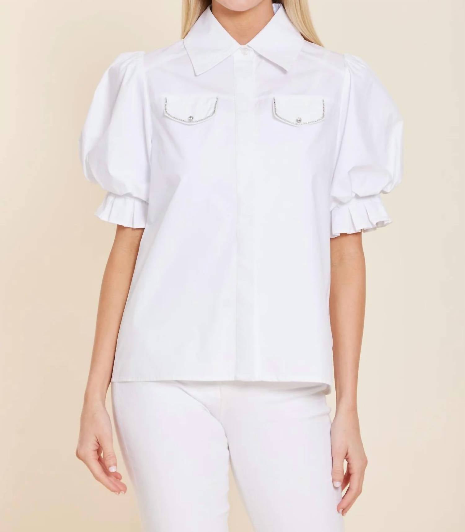Dolce Cabo - Poplin Rhinestone Detail Pocket Top