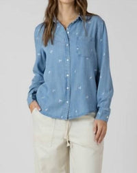 Dex Clothing Long Sleeve Collared Embroidered Shirt in chambray - women's shirt