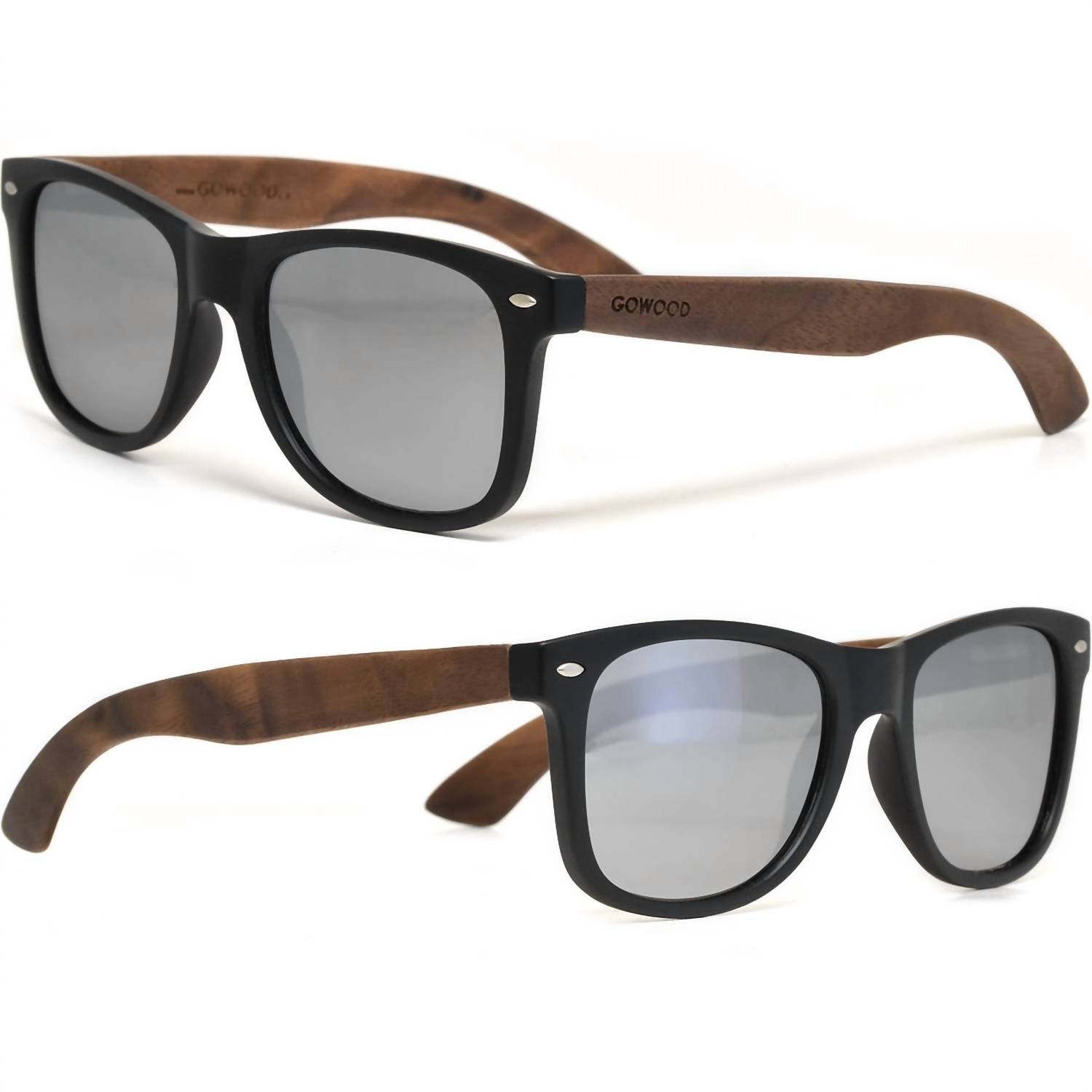 GOWOOD Men's Walnut Wood Mirrored Polarized Sunglasses in black brown - men's accessory - view 5