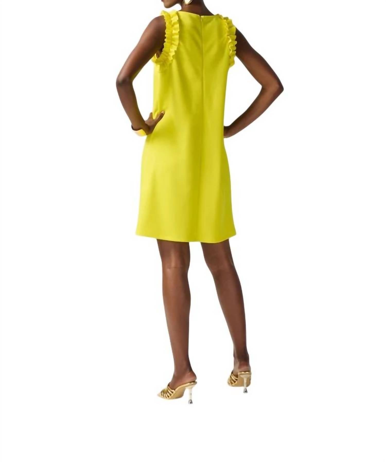 Joseph Ribkoff Sleeveless Casual Shift Dress in yellow - women's dress - detail view