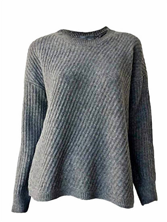 Women Side Slit Crew Neck Wool Knit Sweater