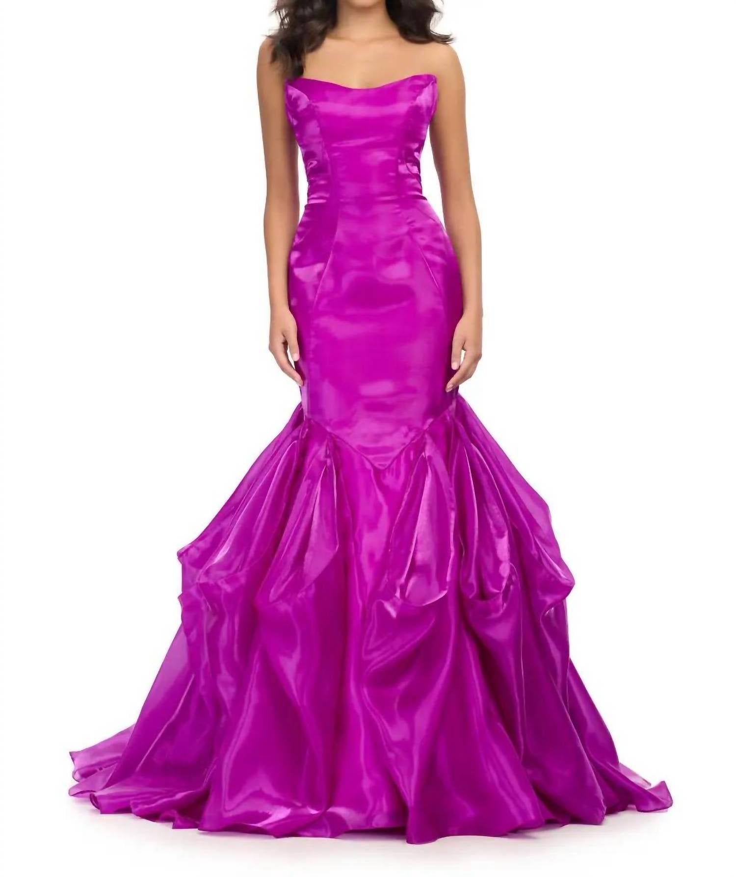 ASHLEYlauren Strapless Shiny Organza Gown in purple - women's dress