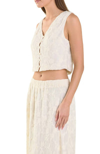 2.7 AUGUST APPAREL Floral Lace Vest in off white - women's blouse - alternate view