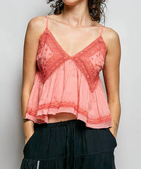 Pol - V-neck Sleeveless Embroidered Woven Top