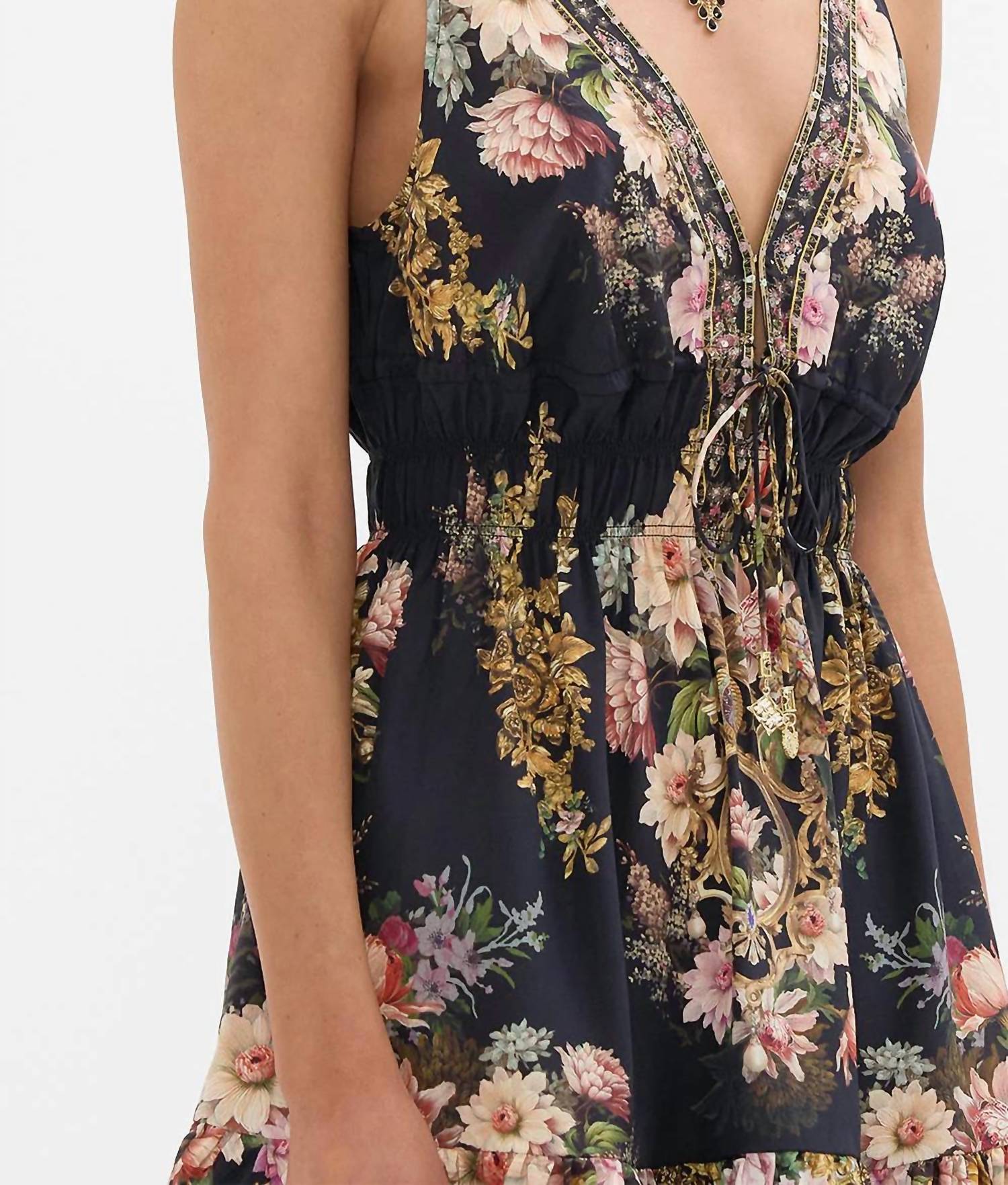 Camilla Shirred Waist Detail Mini Dress in dynasty daze - women's dress - view 4