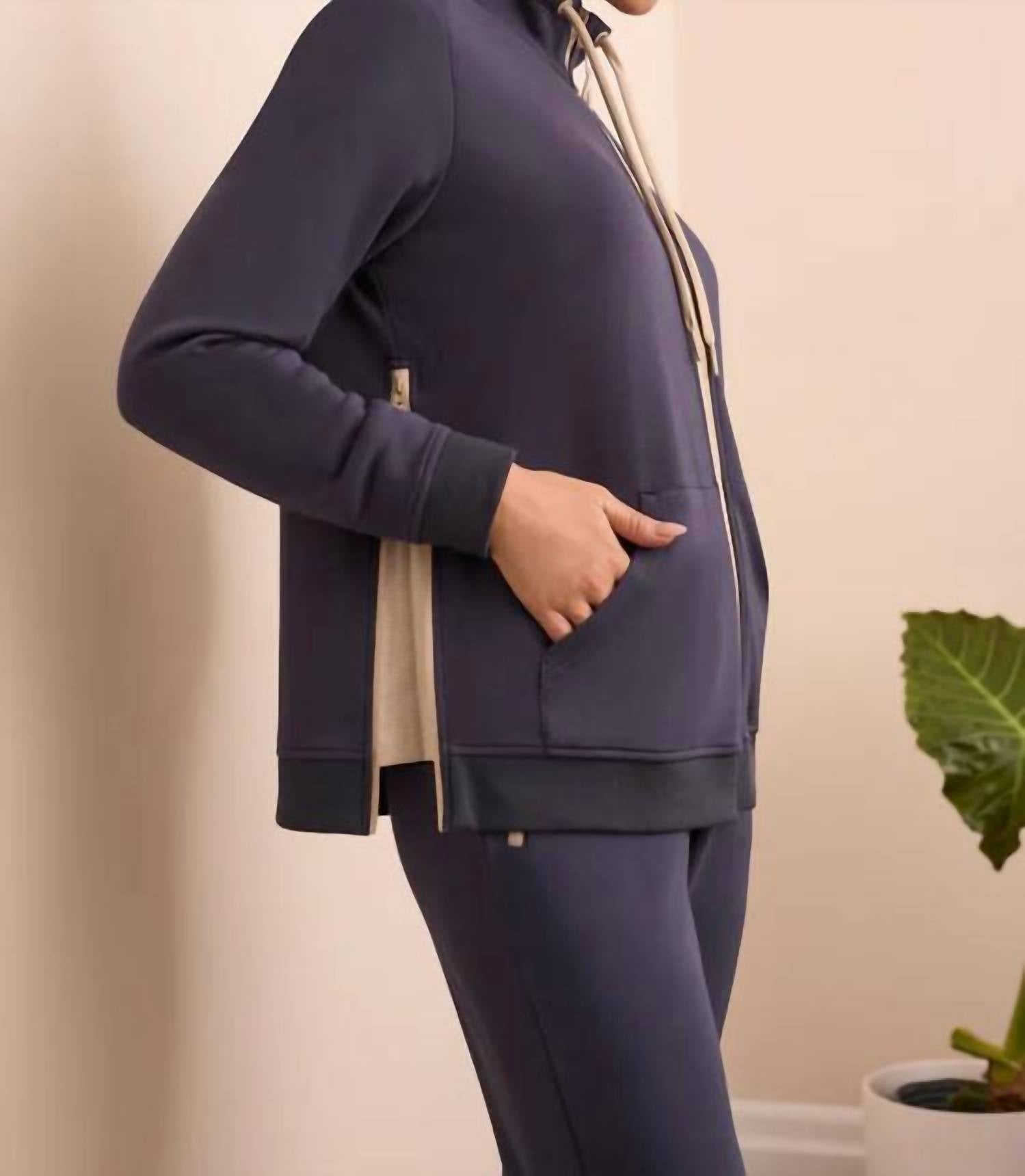 Tribal - Techno Lux Textured Mock Neck Zip Cardigan