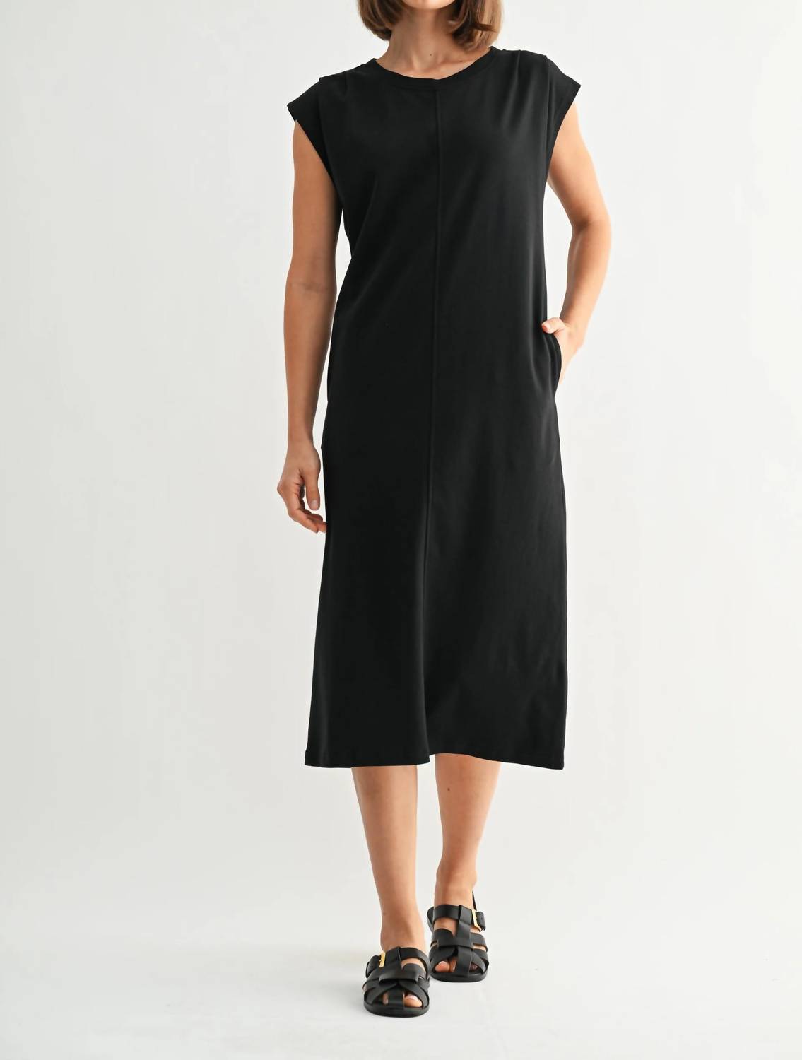 Fun 2 Fun - Pleated Shoulder Jersey Knit Dress