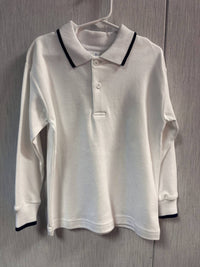 Florence Eiseman Boys' Long Sleeve Polo With Tipping in white navy - kids' shirt - detail view