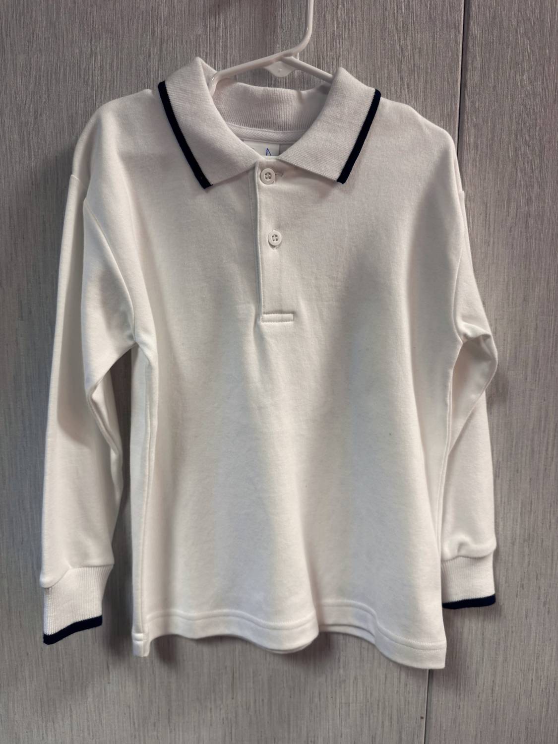 Florence Eiseman Boys' Long Sleeve Polo With Tipping in white navy - kids' shirt - detail view