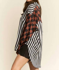 Jade By Jane - Split Decision Checker-stripe Blouse - Plus