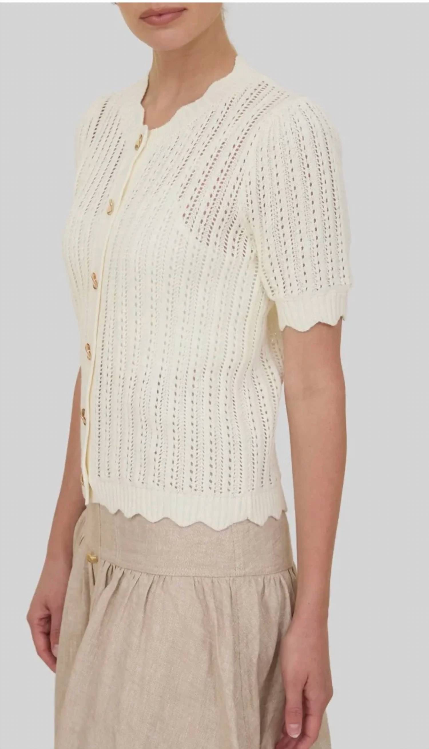 Zoe And Claire - Women's Short Sleeve Button Up Crochet Top