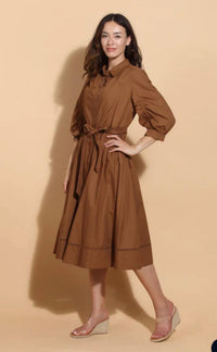 Jessie Liu - Cotton Shirt Dress with Rouching Sleeves