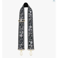 Jen & Co. Women's Tapestry Crossbody Purse Bag Guitar Strap in white light pink black floral - women's item
