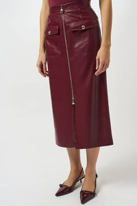 Joseph Ribkoff - Faux Leather Zip Front High Waist Midi Skirt
