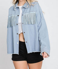 Geegee - Rhinestone Fringe Detail Shirt Jacket