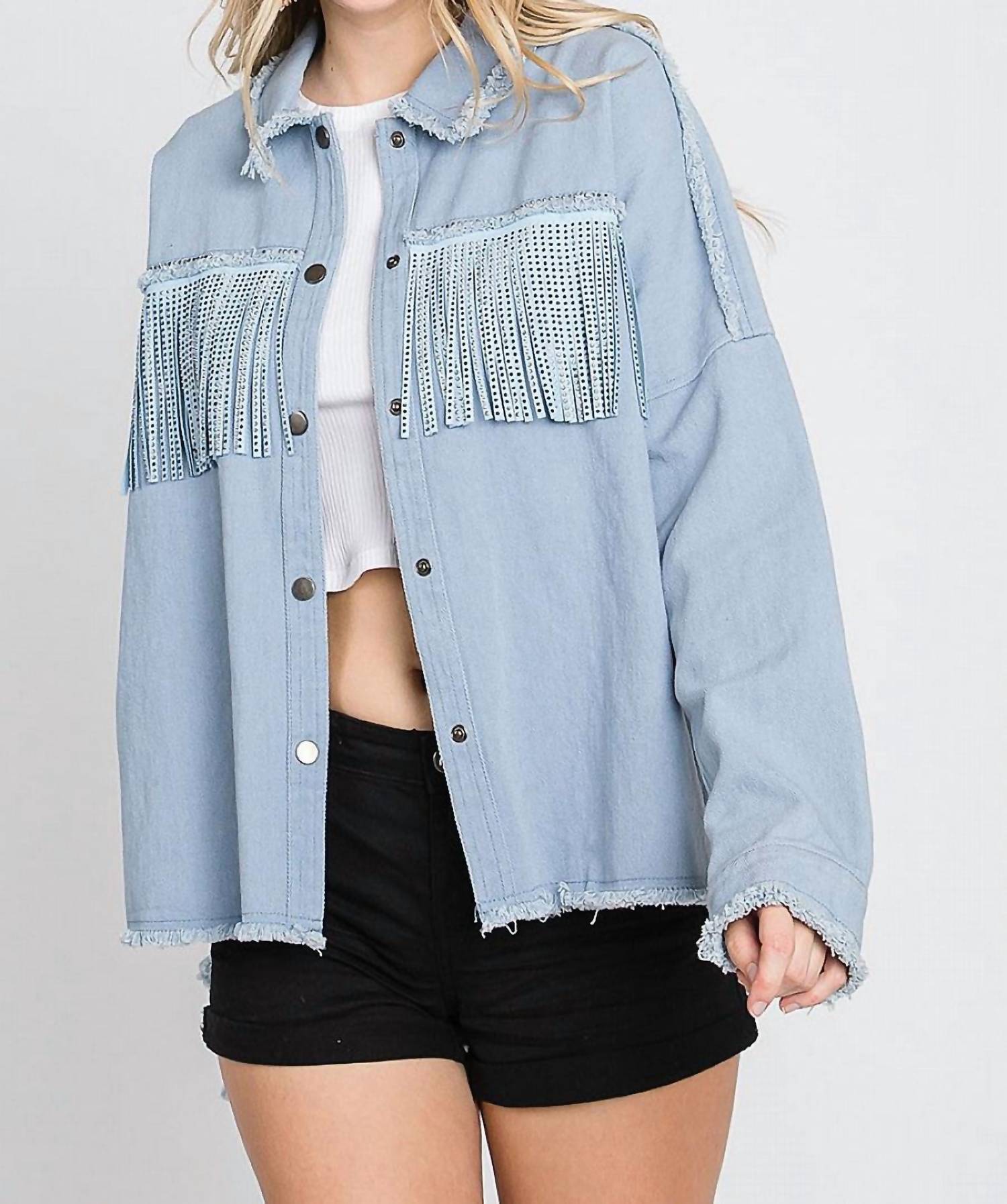 Geegee - Rhinestone Fringe Detail Shirt Jacket