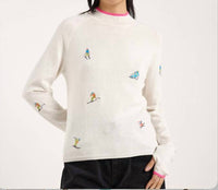 Brodie Cashmere - Ditsy Ski Embroidery Mock Neck Sweater