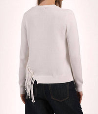 Minnie Rose - Cotton Cashmere Fringe Trim Crew Neck Sweater