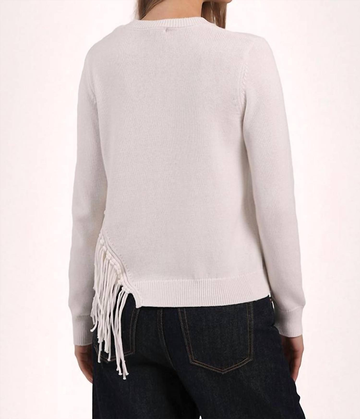 Minnie Rose - Cotton Cashmere Fringe Trim Crew Neck Sweater