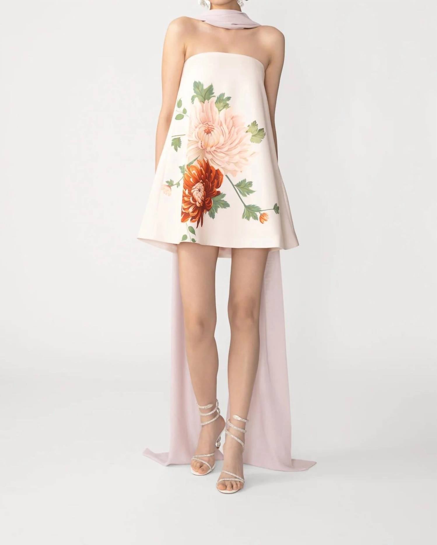 Sau Lee - Ruby Satin Dress With Scarf