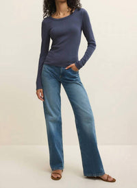 Z Supply Renae Slub Rib Long Sleeve Top in indigo - women's long sleeve top