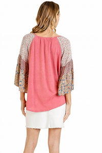 Umgee - Mixed Print Bell Sleeve Top