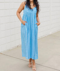 Olivaceous - Country Club Chambray Linen Striped Maxi Dress