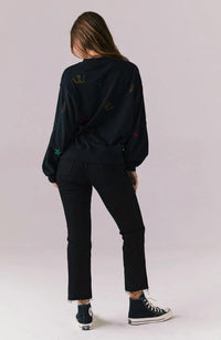 Chaser Allover Icons Top in true black - women's long sleeve top - detail view