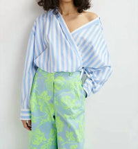 ESSENTIEL ANTWERP Hare Wrap Shirt in blue stripe - women's shirt - view 5